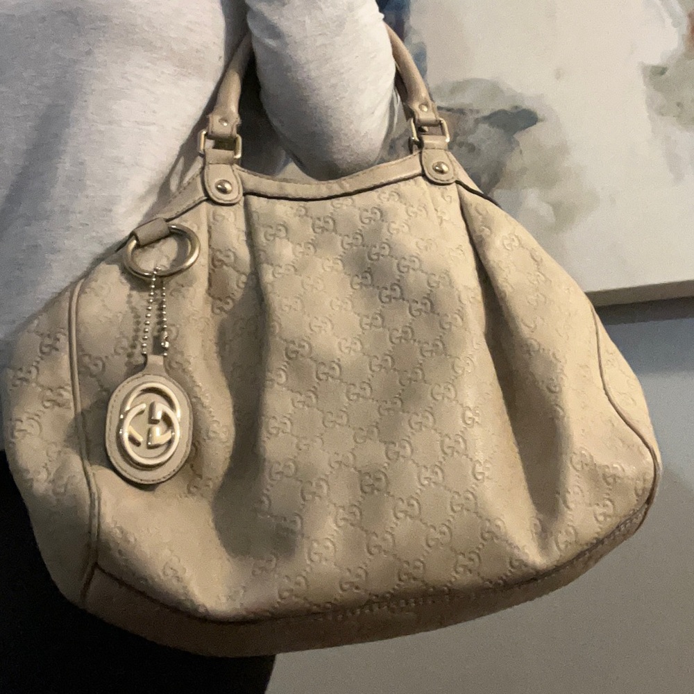 GUCCI Cream Leather Sukey Guccisima Tote Handbag 100% authentic guaranteed